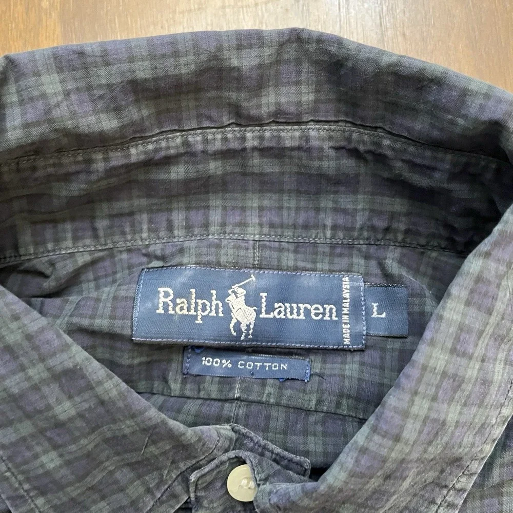 Polo Ralph Lauren Shirt Mens Large Green Plaid Classic Fit Basic Button Down